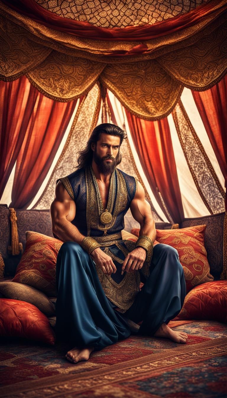 Handsome Djinn in Arabian Tent Interior