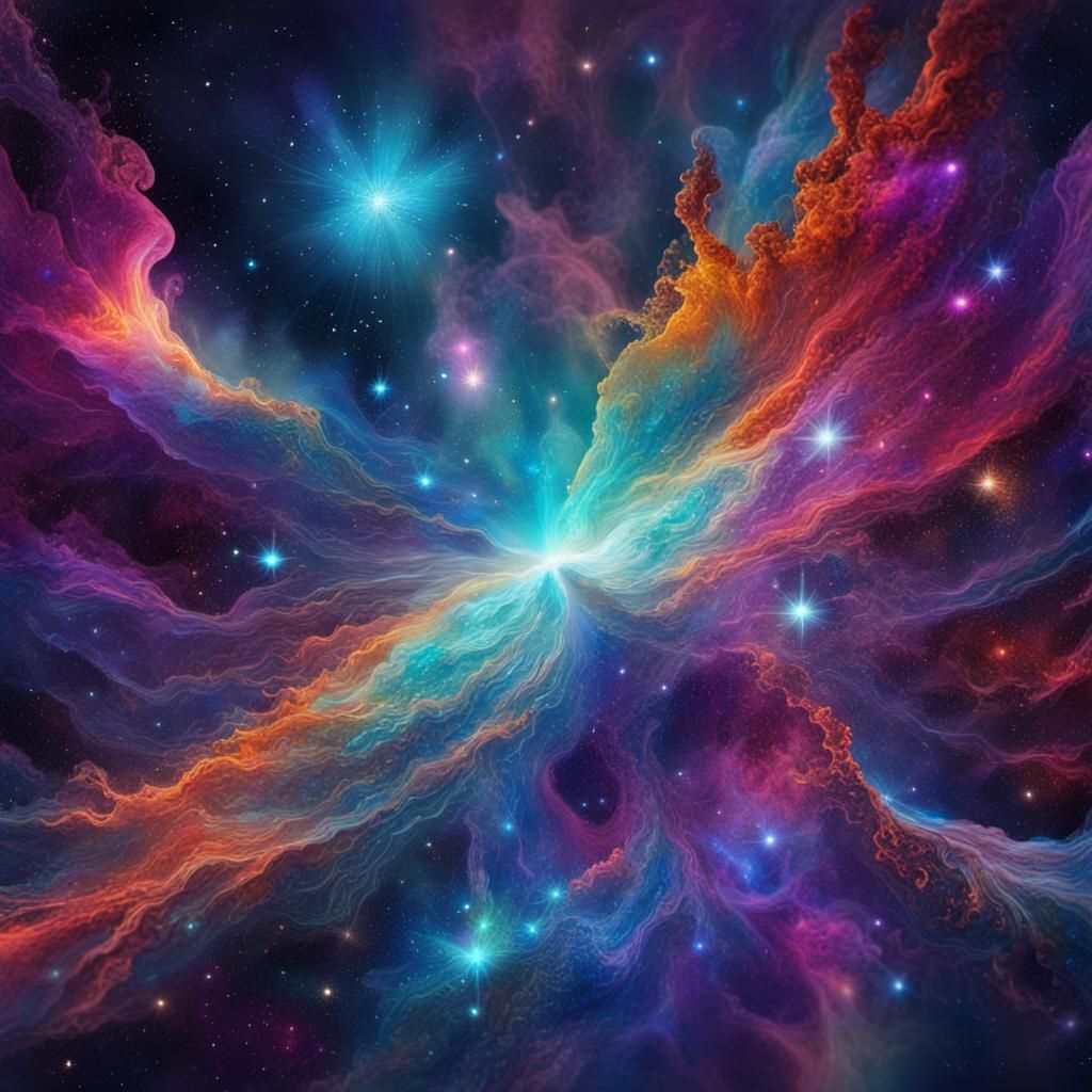 Vibrant Cosmic Nebula Galaxy by Pablo Amaringo