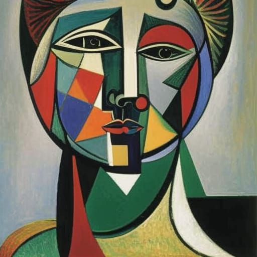 Girl's Loving Portrait in Cubist Style