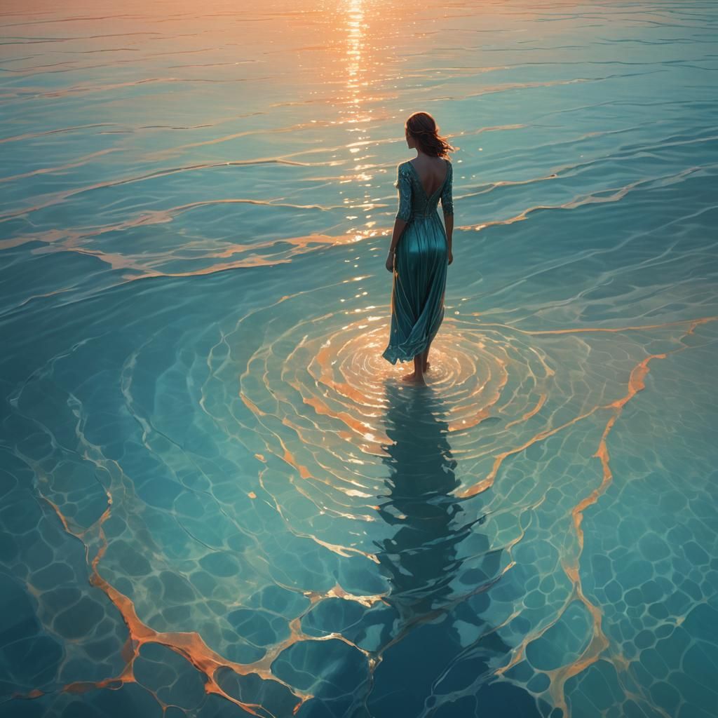 Ethereal Figure at Turquoise Waters Edge