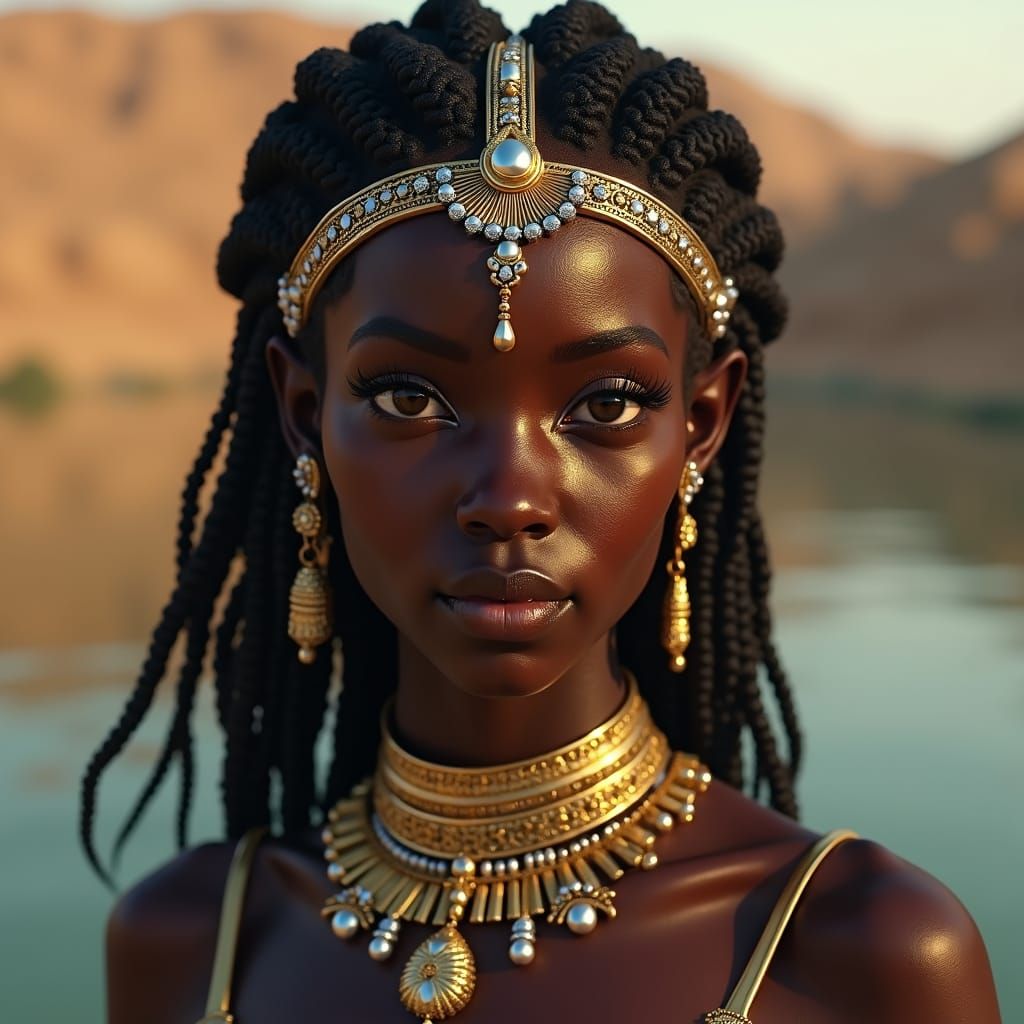 Egyptian Goddess of the Nile in Opulent Regalia