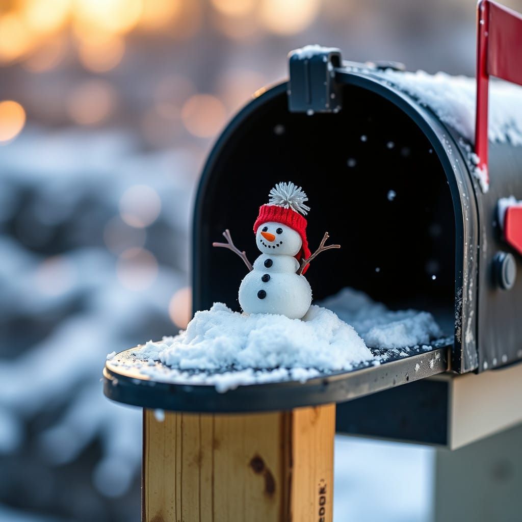 Snowman Mailbox Scene in Professional Photography Style