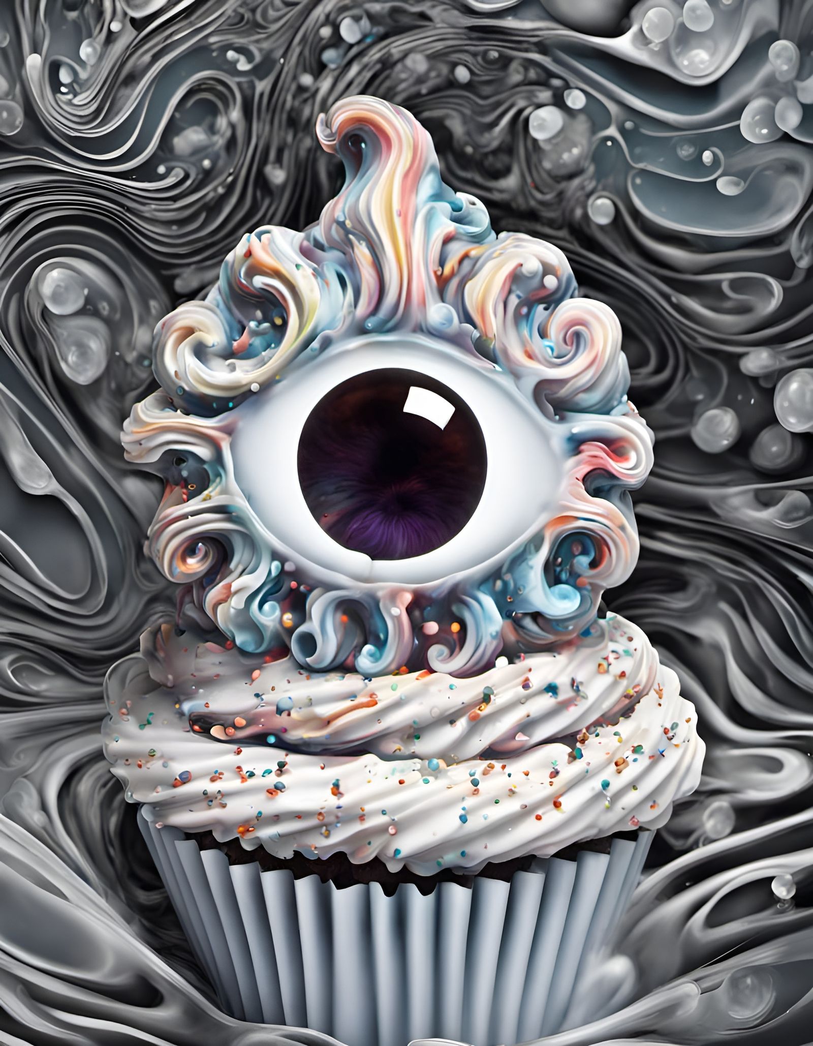 Cupcake with Eyes in Exploding Fractal Art
