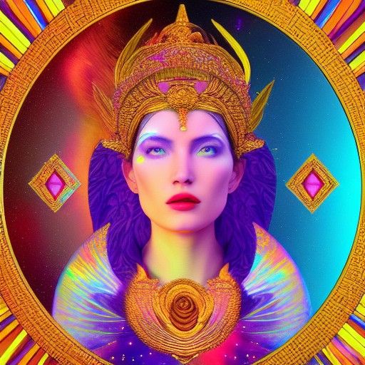 Astral Goddess of Wealth in Holographic Illustration