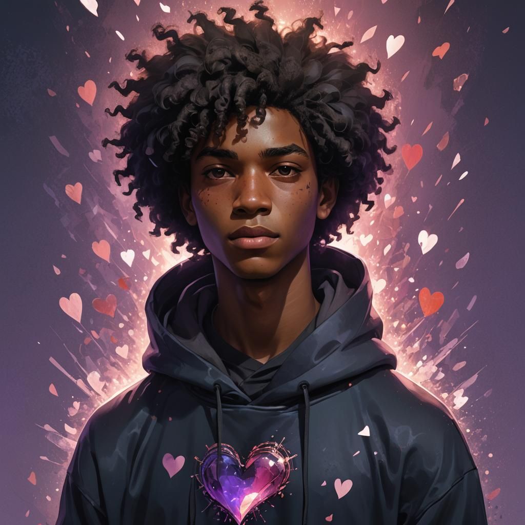 Teenage Boy with Broken Heart in Vibrant Concept Art