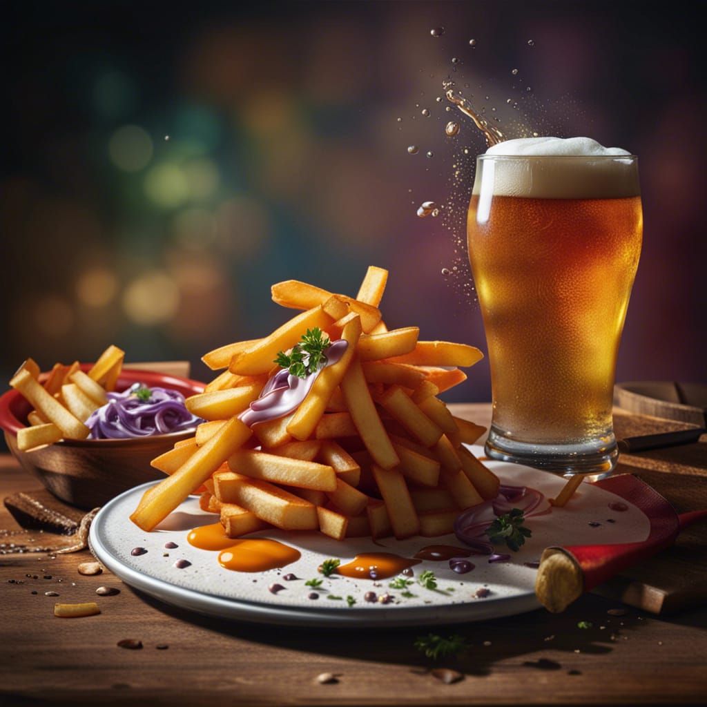 Delicious Belgian Food Still Life: Fries and Beer