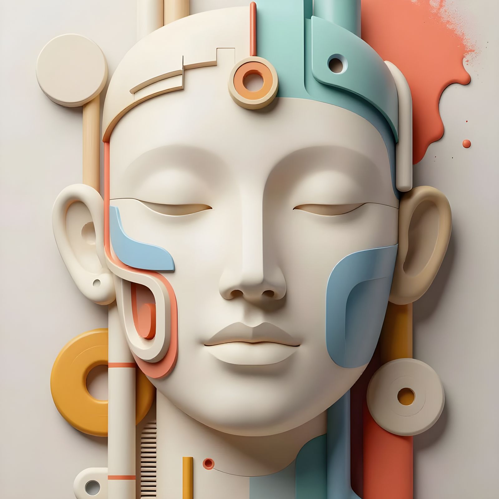Abstract Mechanical Portrait: Soft Sculptural Forms and Geom...