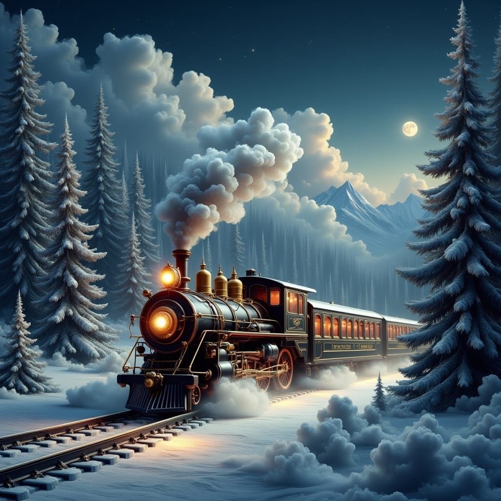 Mystical Polar Express in Snowy Forest