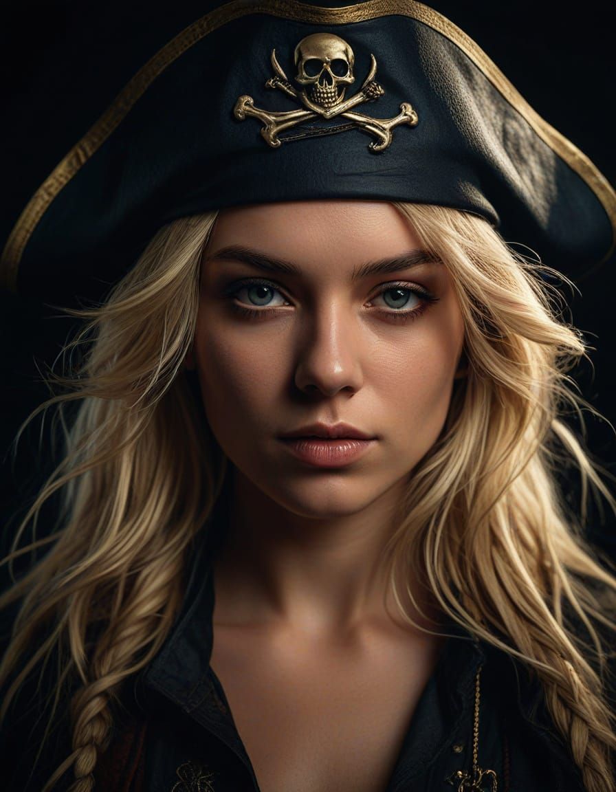 Captivating Pirate Woman Portrait in Vivid Colors
