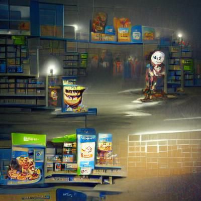 Dark Concept Art: Figure Hiding in Walmart at Night