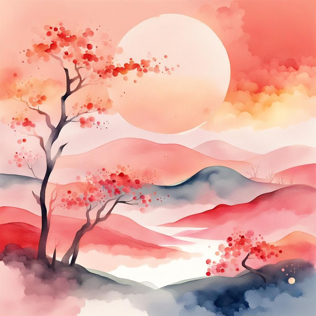 Lunar New Year French Landscape in Watercolor Style