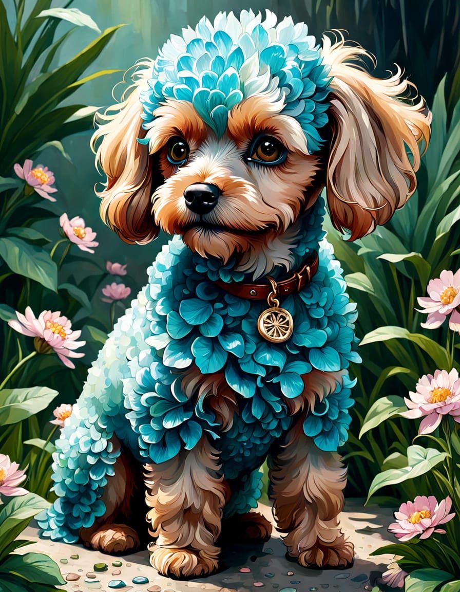 Adorable Cyprus Poodle Puppy in Floral Spring