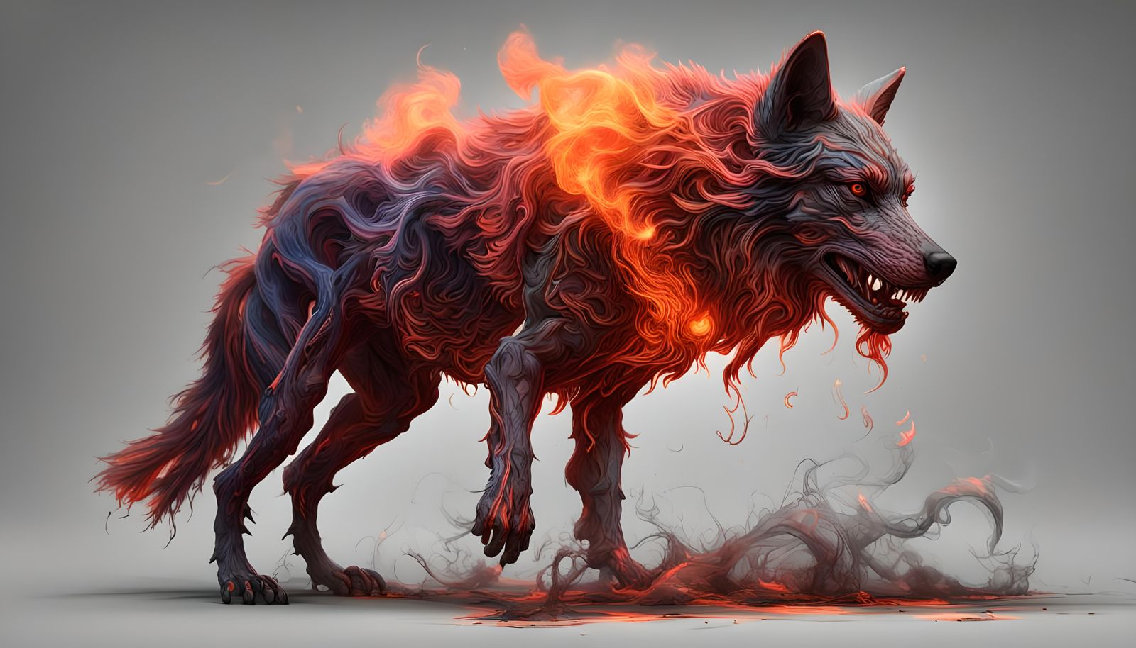 Detailed 3D Wolf in Colored Smoke