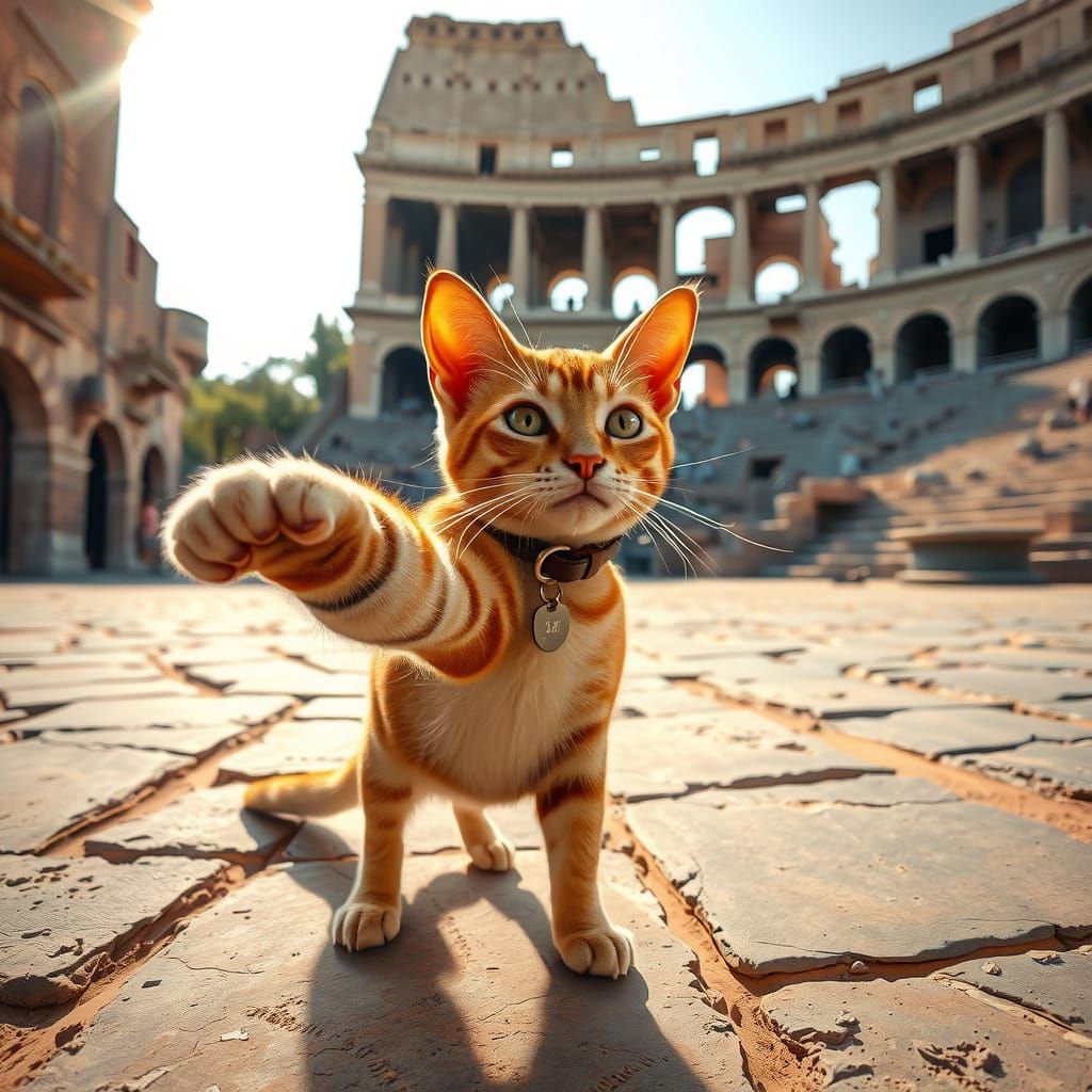 Feline Moment in Ancient Roman Colosseum