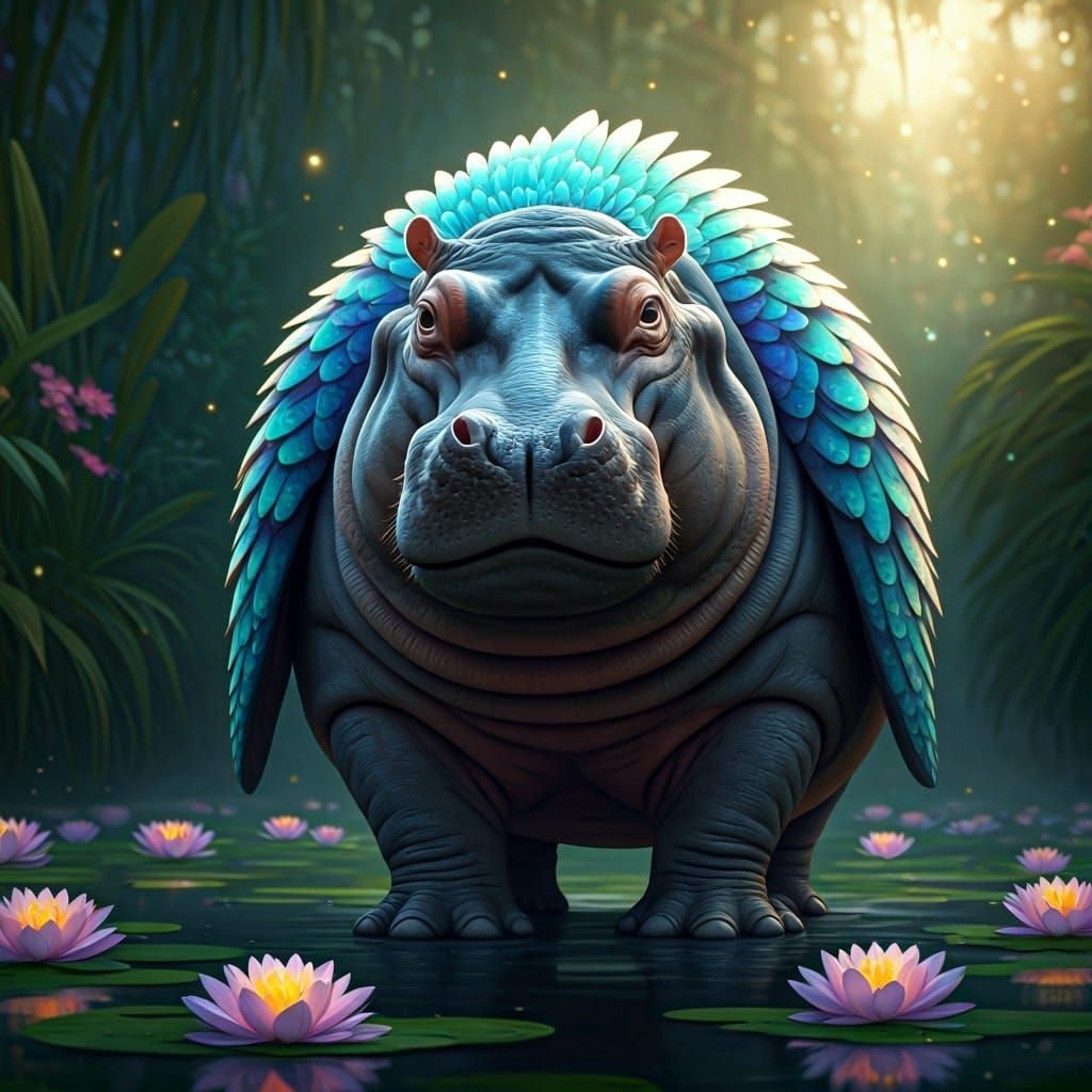 Hippo-Penguin Hybrid in Mystical Environment