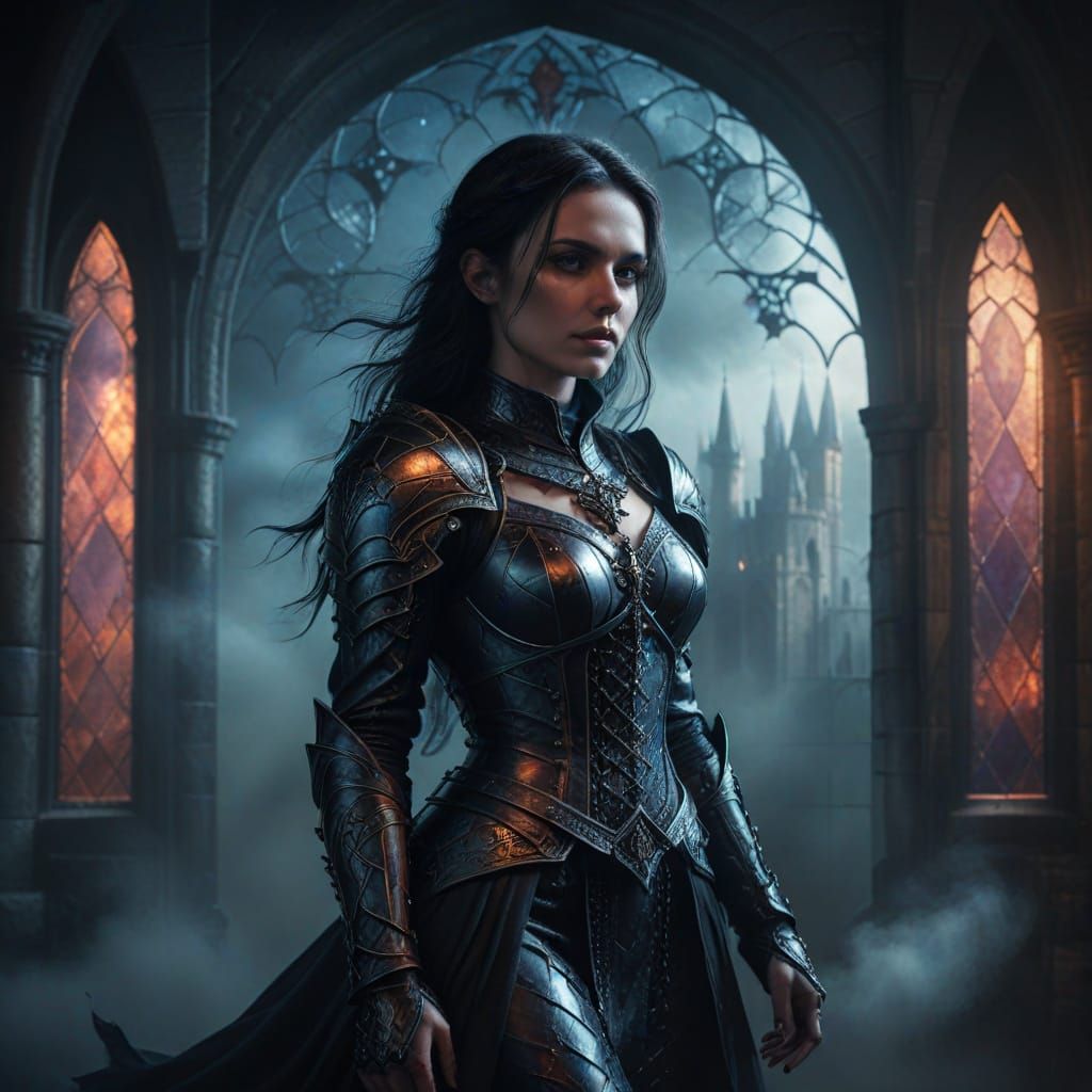 Gothic Medieval Woman in Dark Castle, Fantasy Art