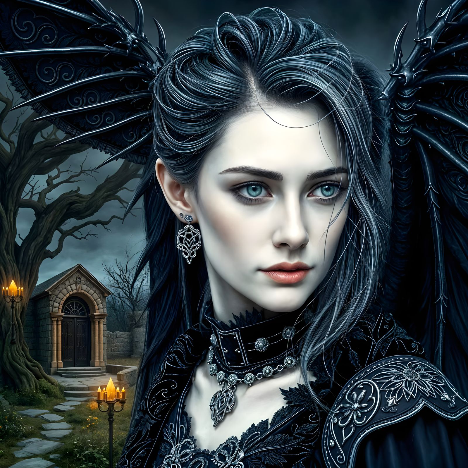 Celtic Goddess with Wings, Dark Fae Beauty in Gothic Attire