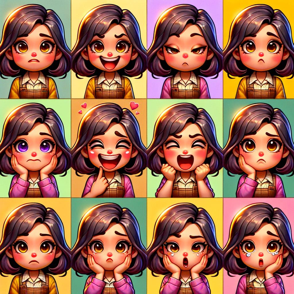 Chibi Sticker Sheet of Expressive Character in 3D