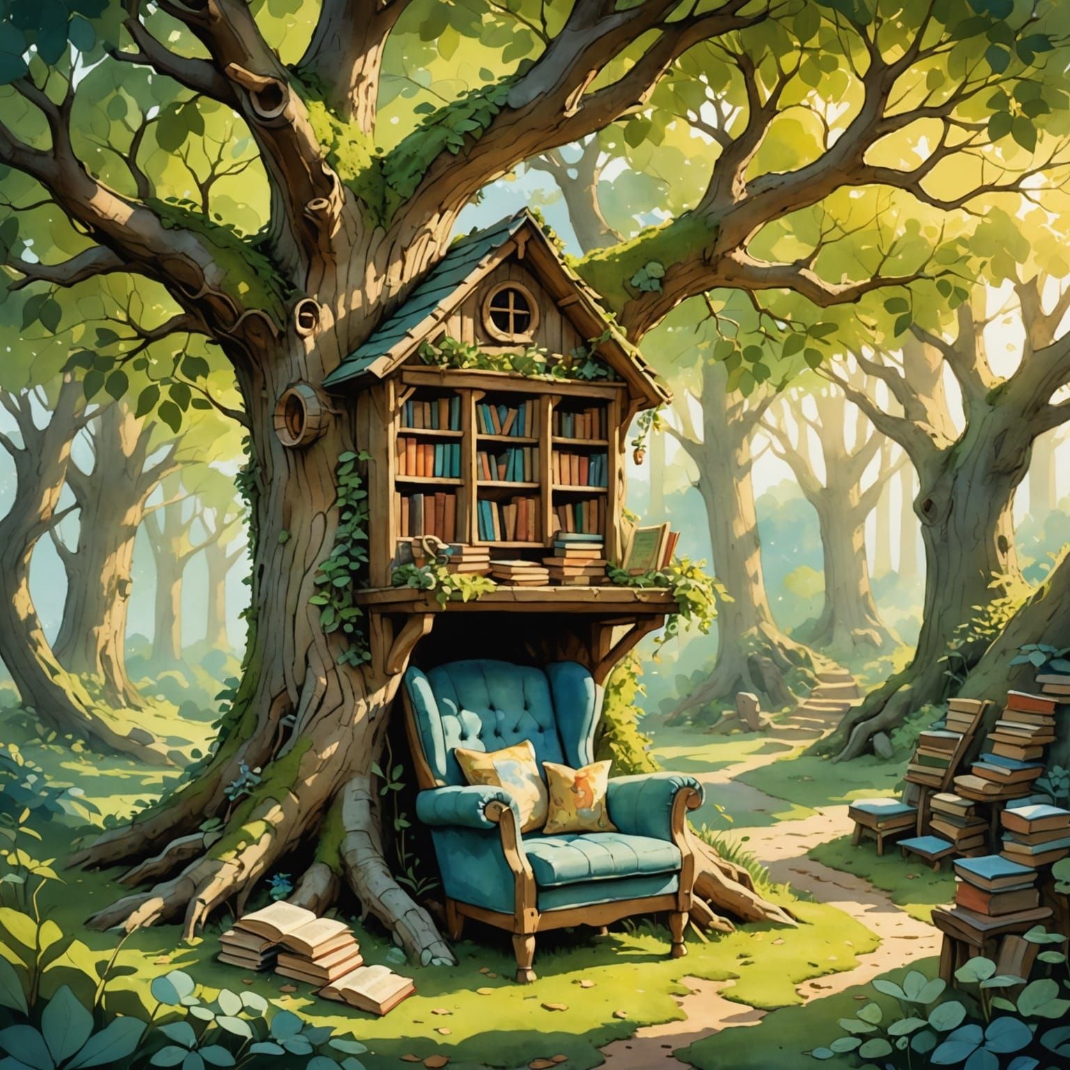 Enchanted Treehouse Reading Nook Concept Art