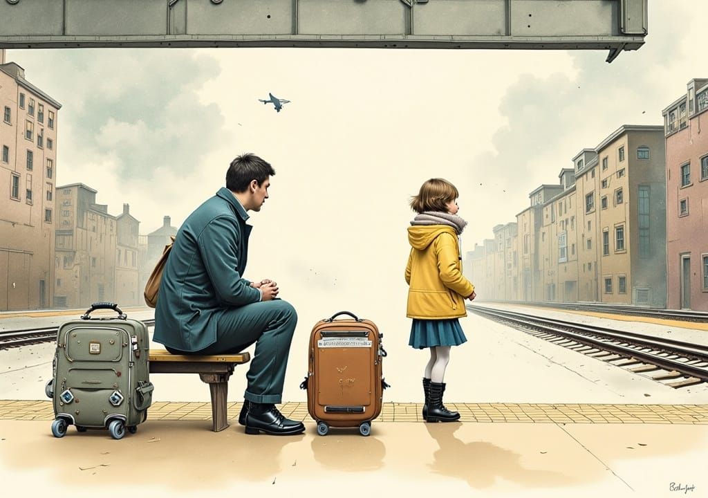 Girl Waiting on Platform in Storybook Style