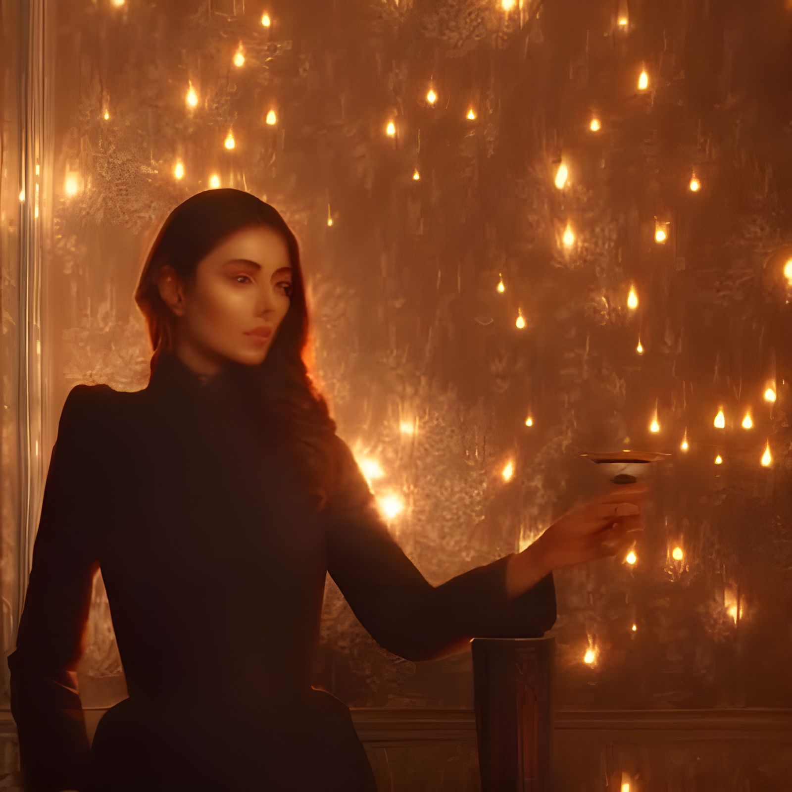 Beautiful Woman in Cafe: Photorealistic Portrait