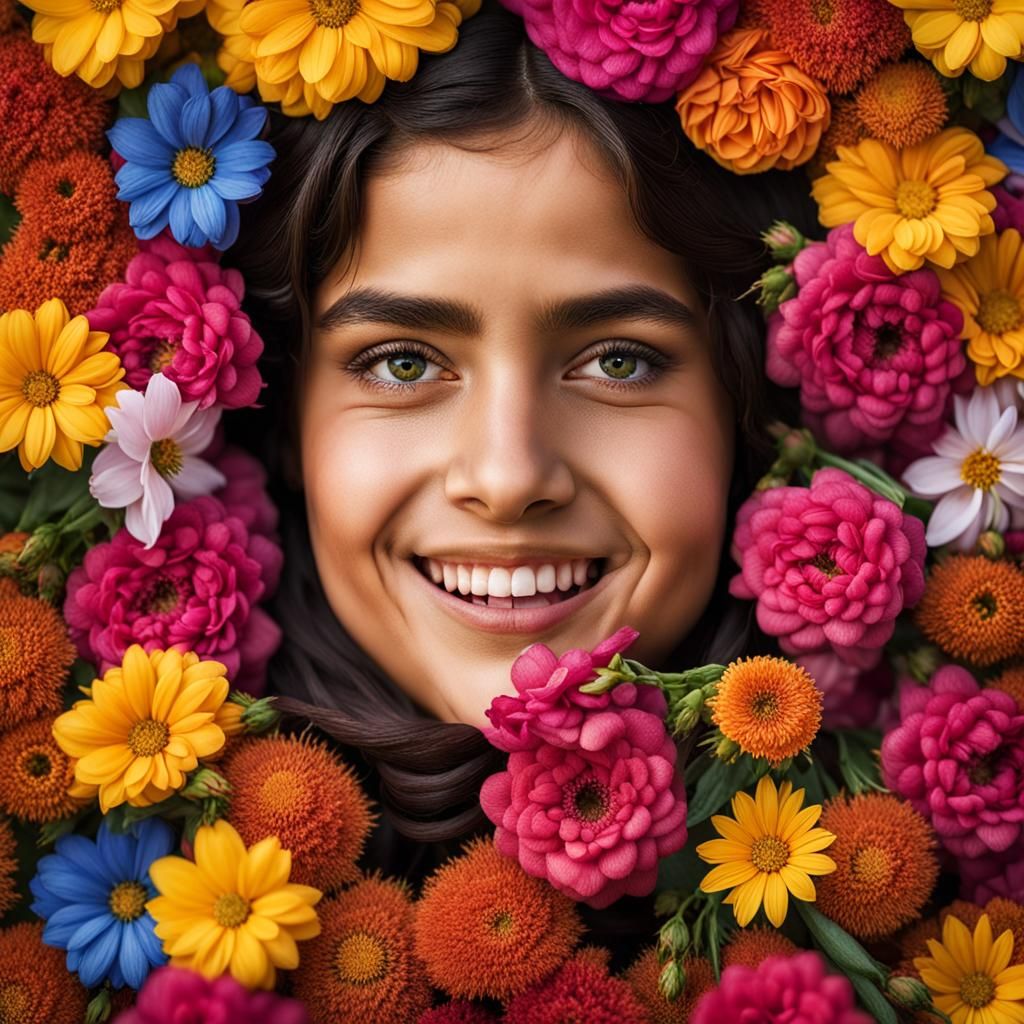Arabic Girl with Flowers: Vibrant Portrait