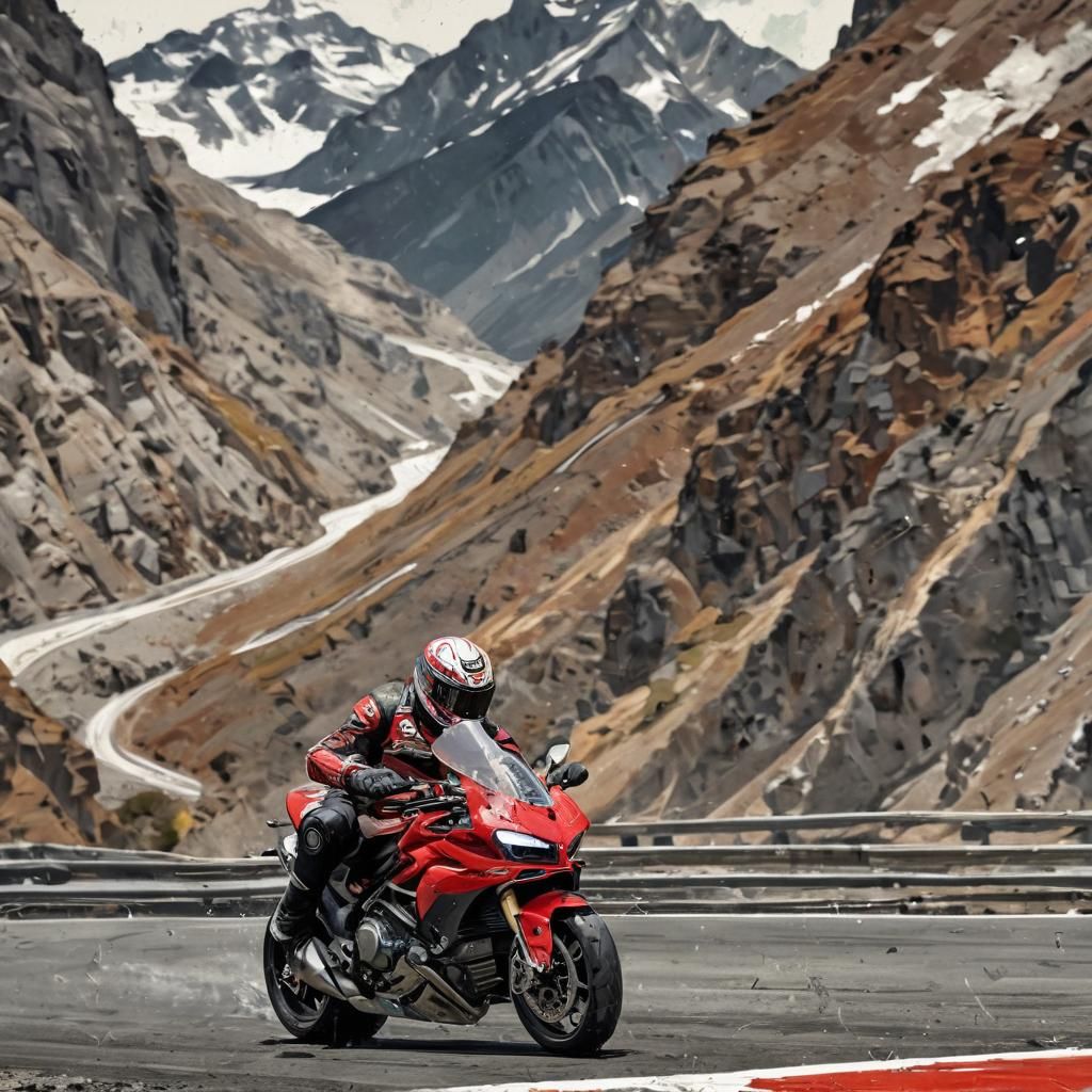 Ducati (ish) motorcycle, mountains background
