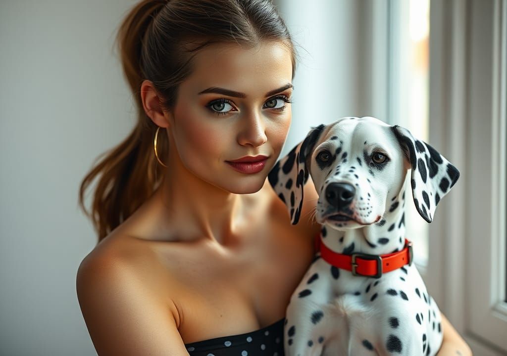 Supermodel and Dalmatian in Polka Dots, High Resolution