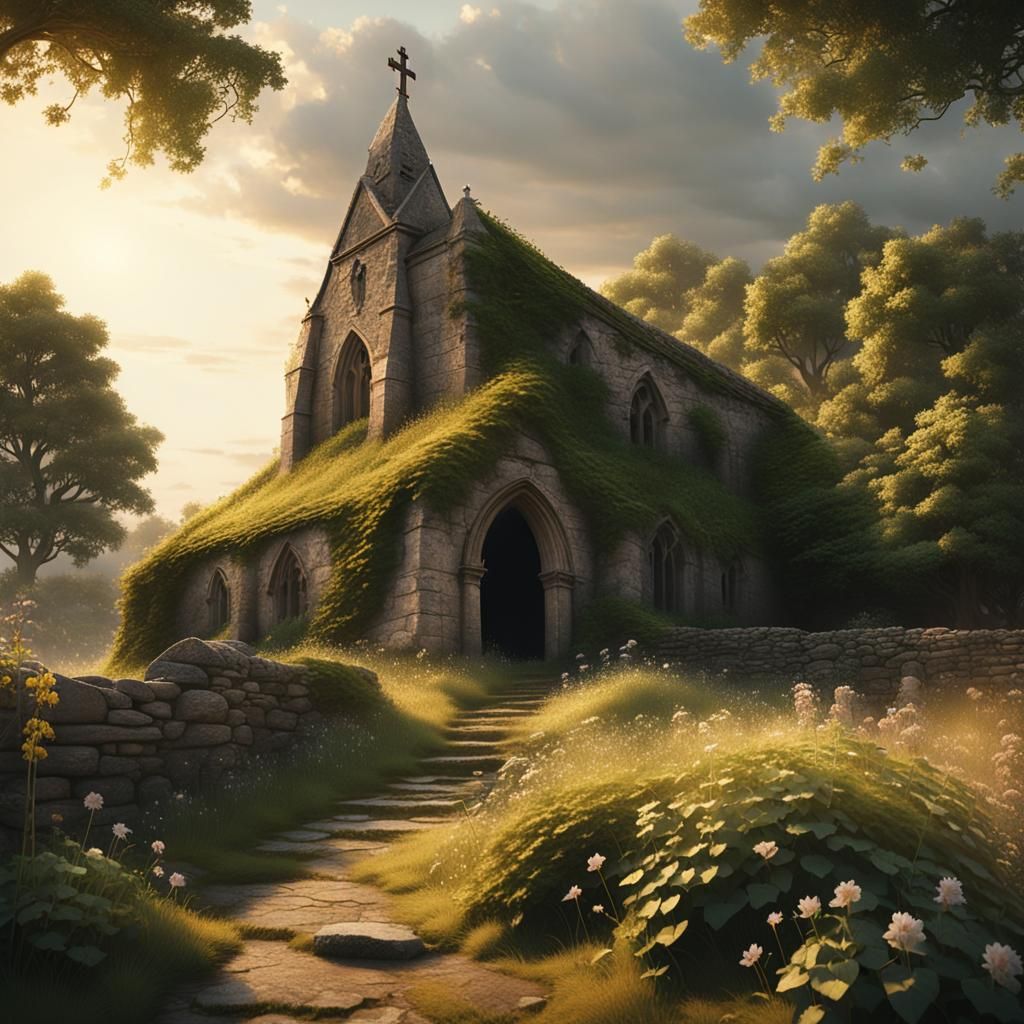 Medieval Chapel on Hill in Atmospheric Lighting