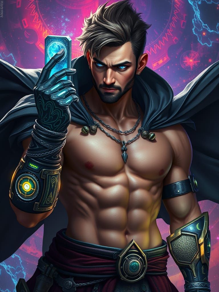 Cyberpunk Warrior-Mage with Glowing Cyberarm