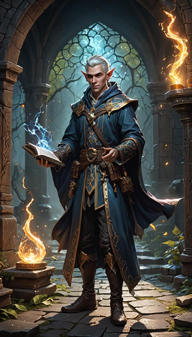 Elf Wizard Casting Arcane Magic in Fantasy Battle