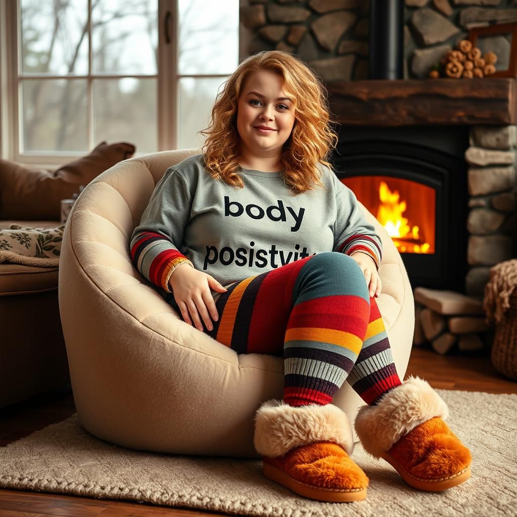 Cozy Plus-Size Woman in Bubble Chair