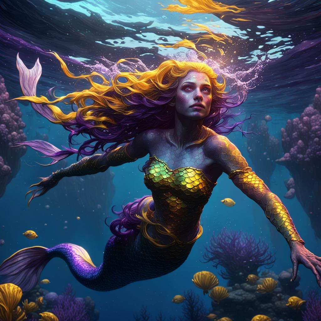 Dark Mermaid in a Deep Sea Fantasy Art
