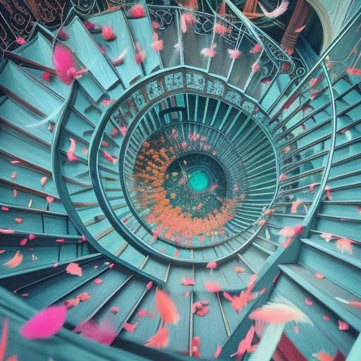 Surreal Feather Cascade in Analog Horror Style