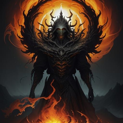 Towering Spectral Figure of White-Hot Fire in Dark, Surreal ...