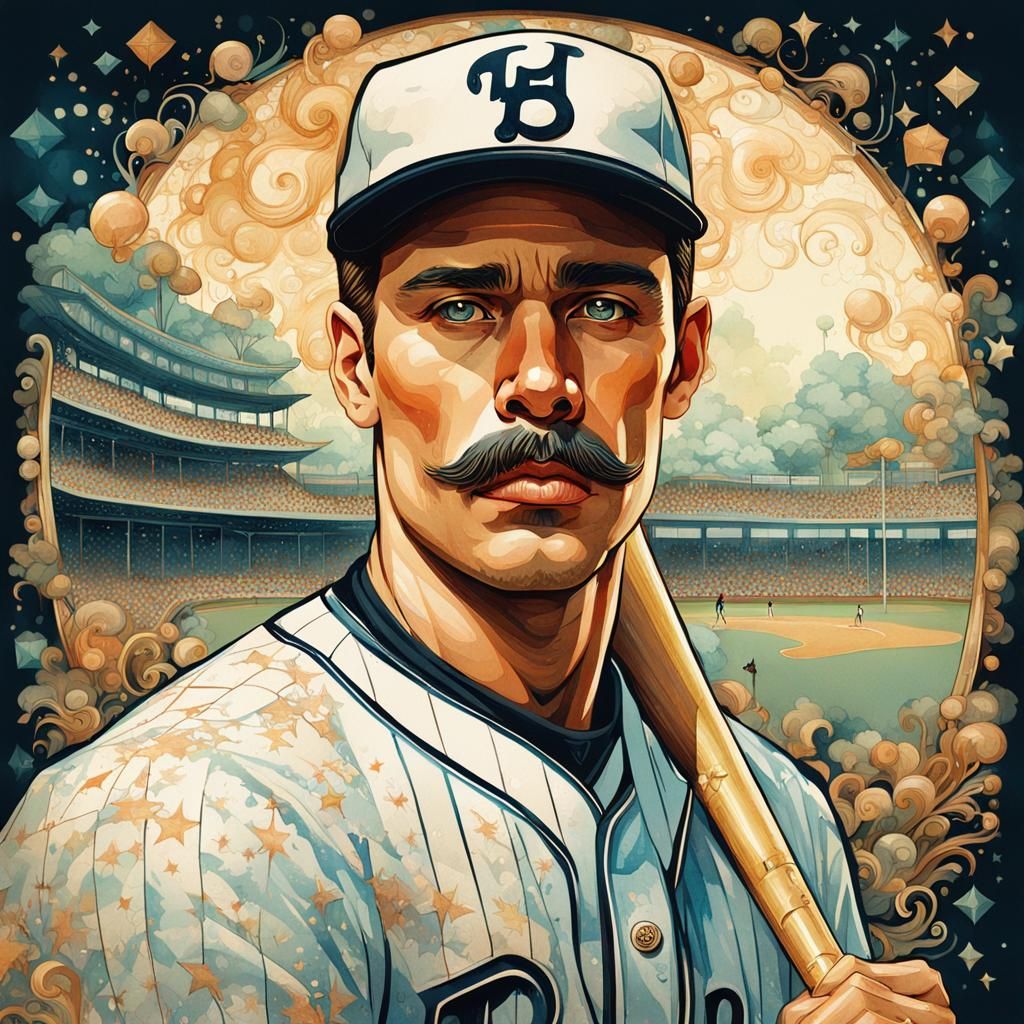 Watercolor Illustration of a Baseball Player with Magic