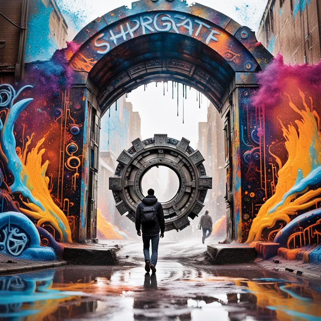 Man Walking Through Stargate Graffiti Art