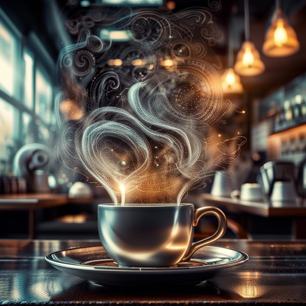 Futuristic Coffee Shop Scene in Photorealistic Style
