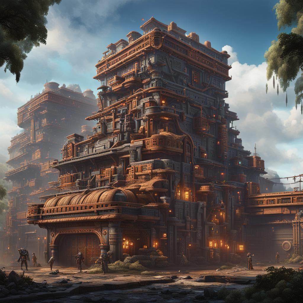 Aztec Factory in Modern Age: Fantasy Concept Art
