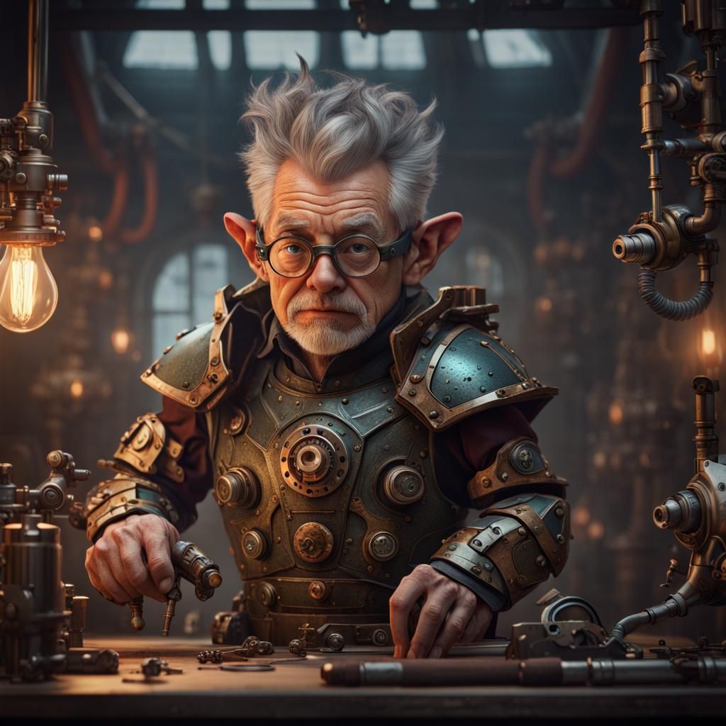 Steampunk Halfling Creates Mechanical Animal in Workshop