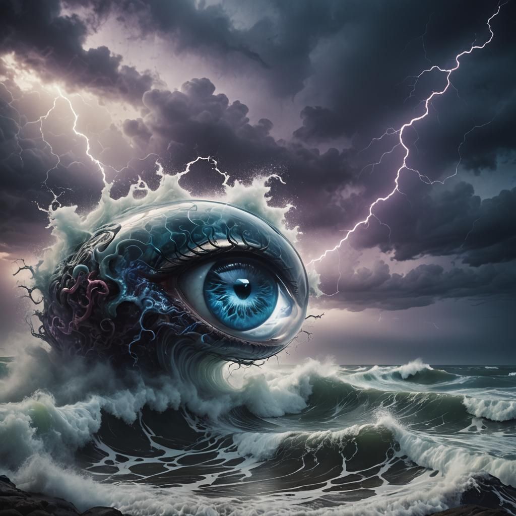 Glass A with Eye in Surreal Dreamscape