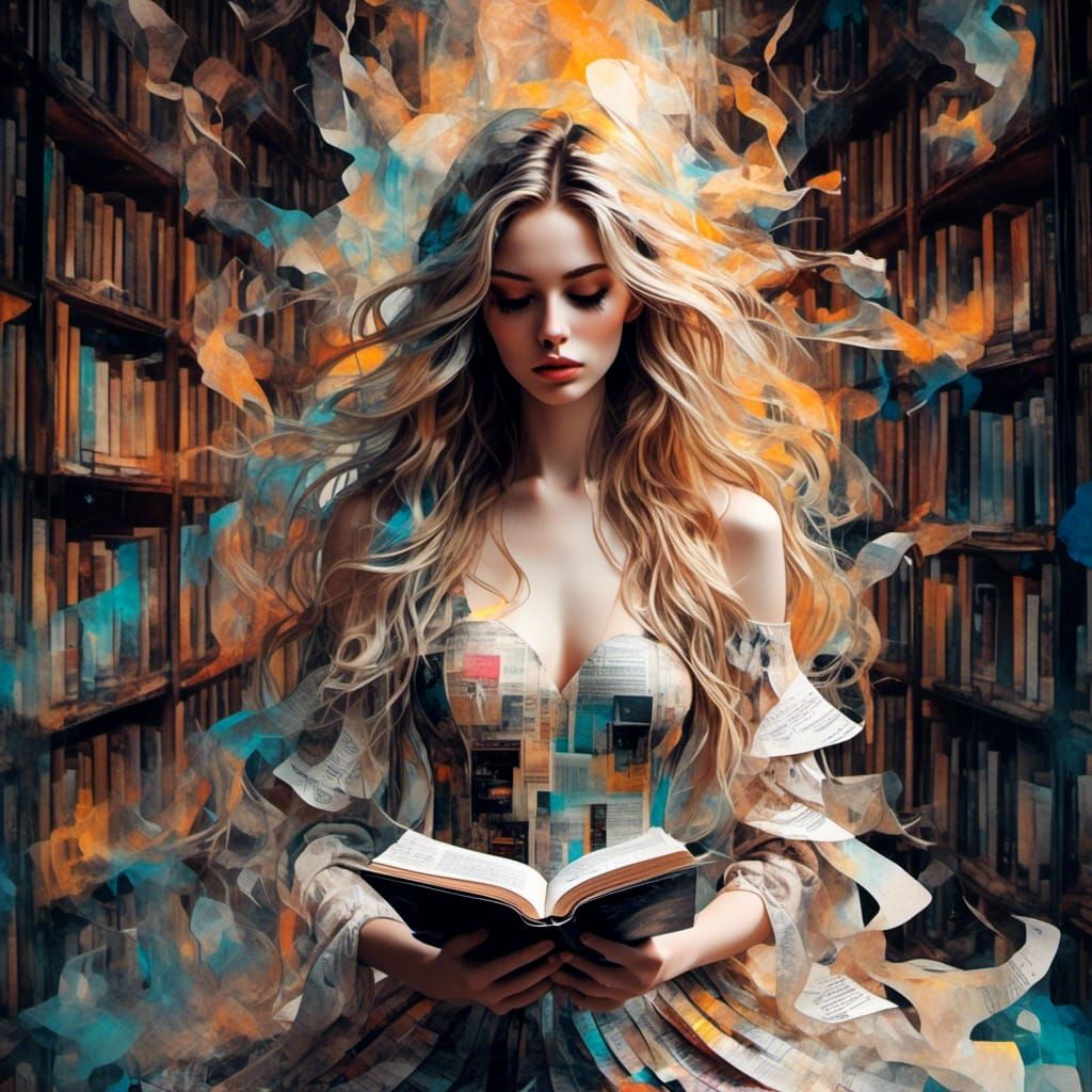 Ethereal Double Exposure of Woman Reading