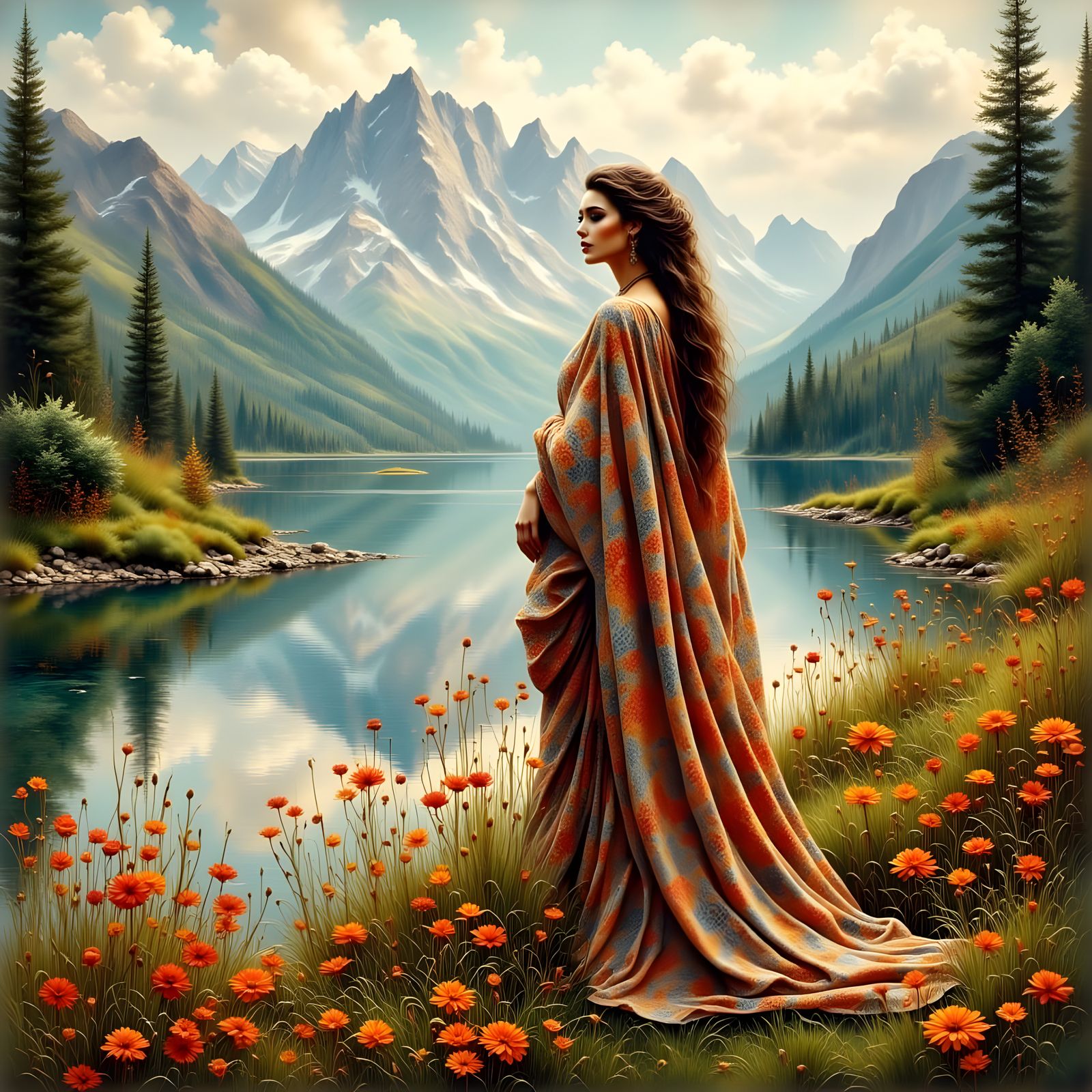 Swiss Alps Springtime, Gustav Klimt Style