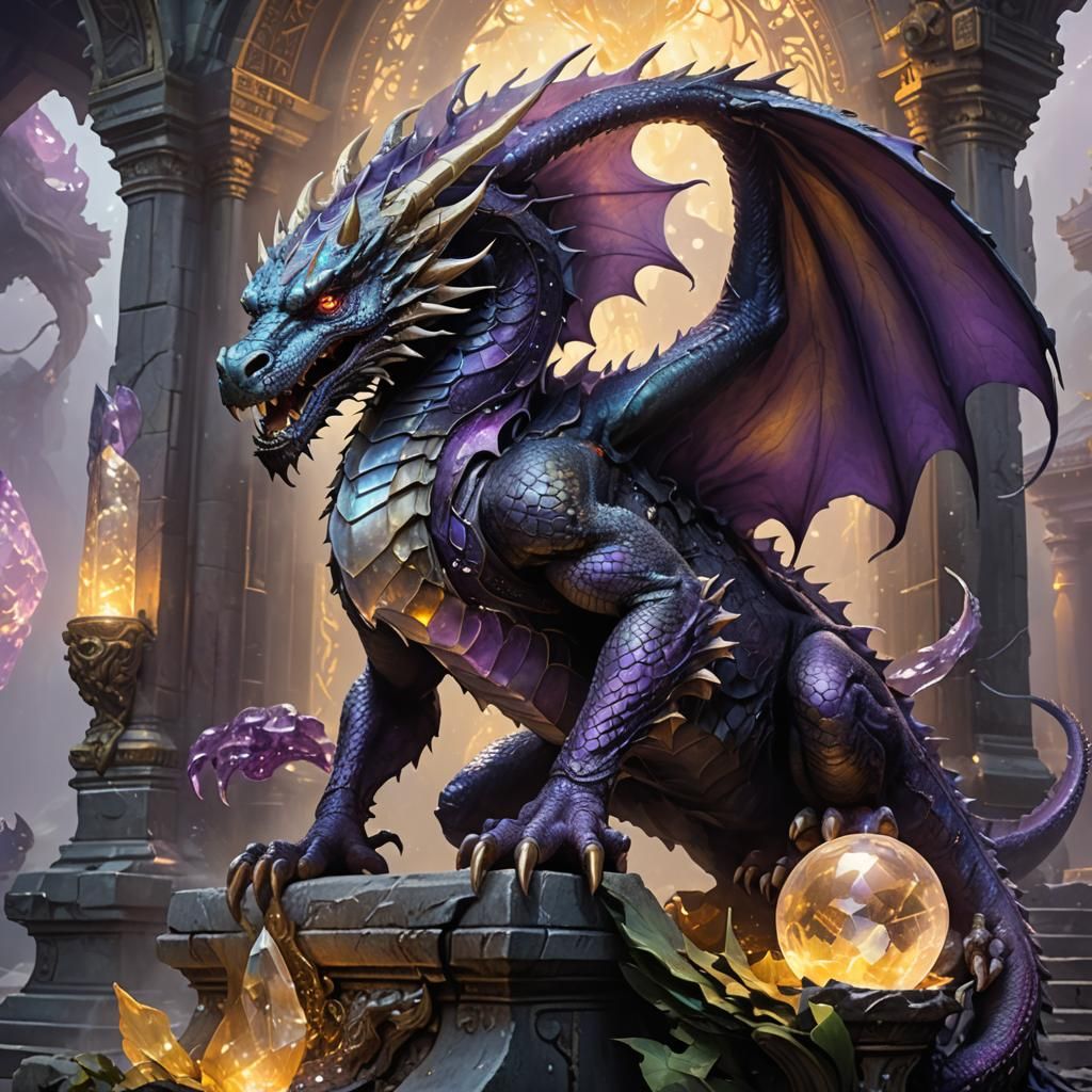 Dragon Guardian of the Crystal Pearl in Dark Fantasy Style