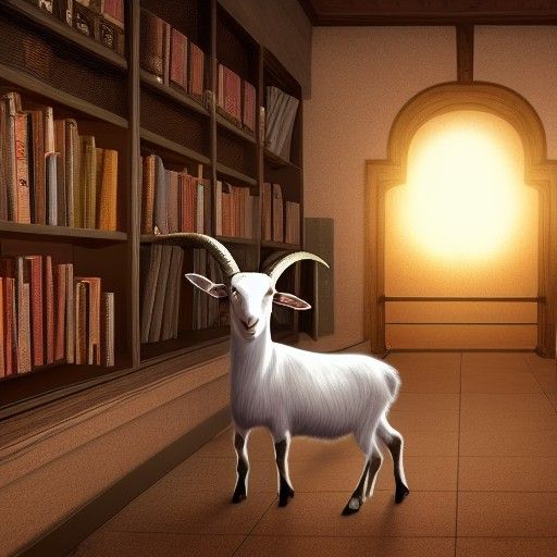 Goat Wizard in Library: Hyperdetailed Concept Art