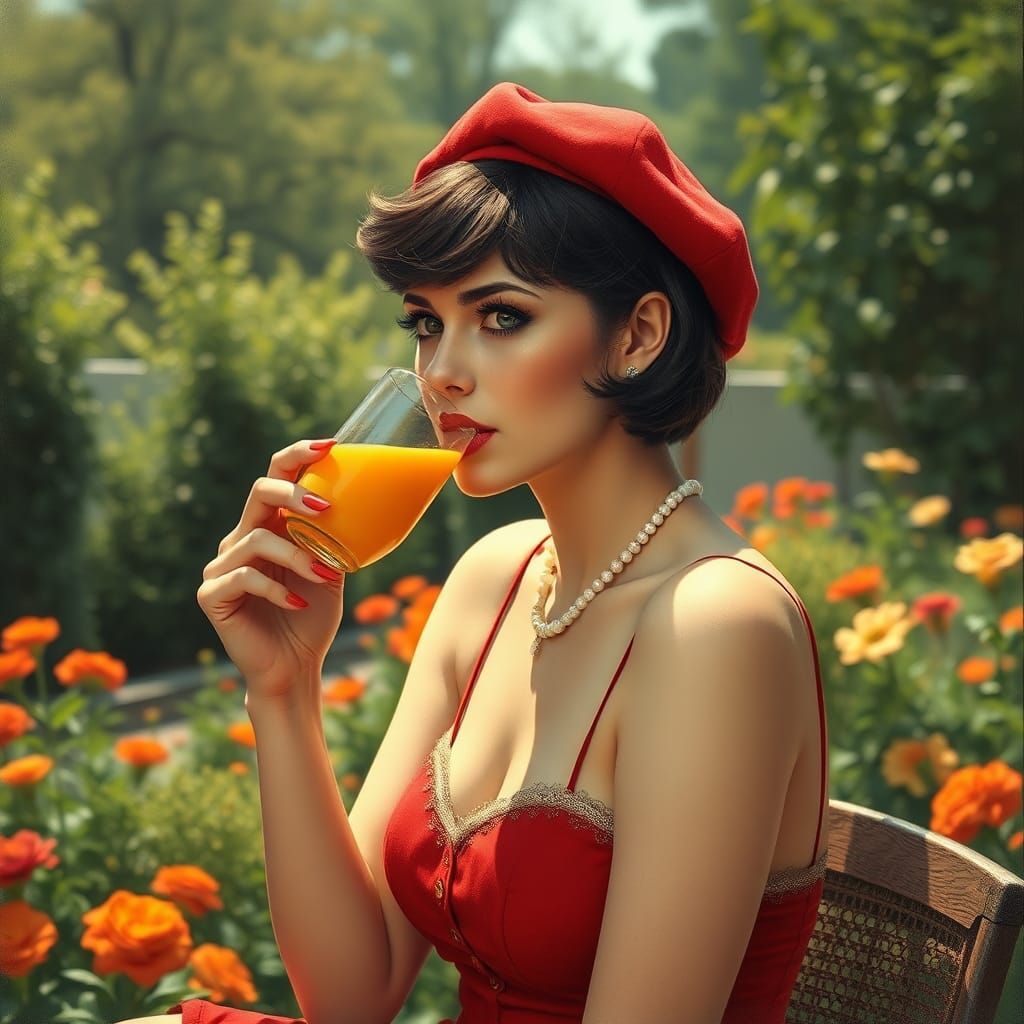 pretty woman with short hair, red beret