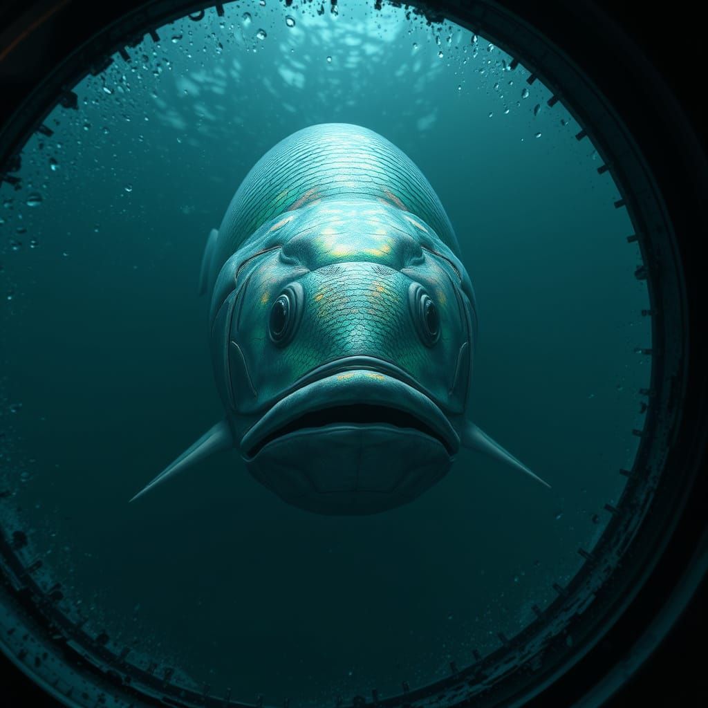 Gigantic Iridescent Fish Confronts Submarine Observer