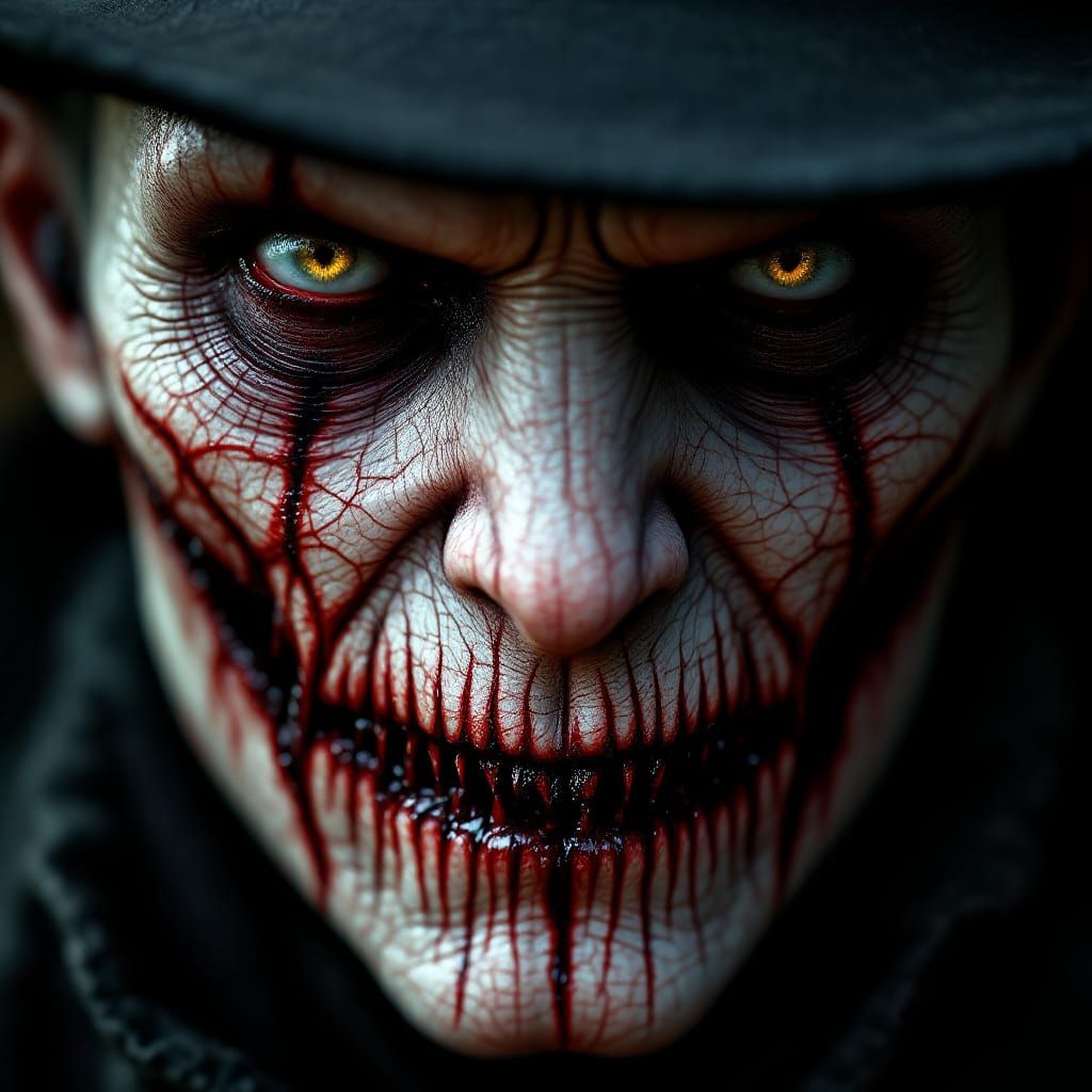 Monstrous Face with Red Markings in Dark Fantasy Style