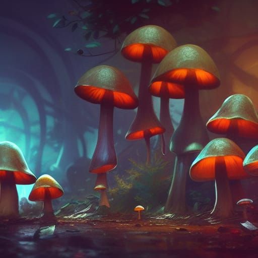 Hyperdetailed Mushrooms with Dynamic Lighting