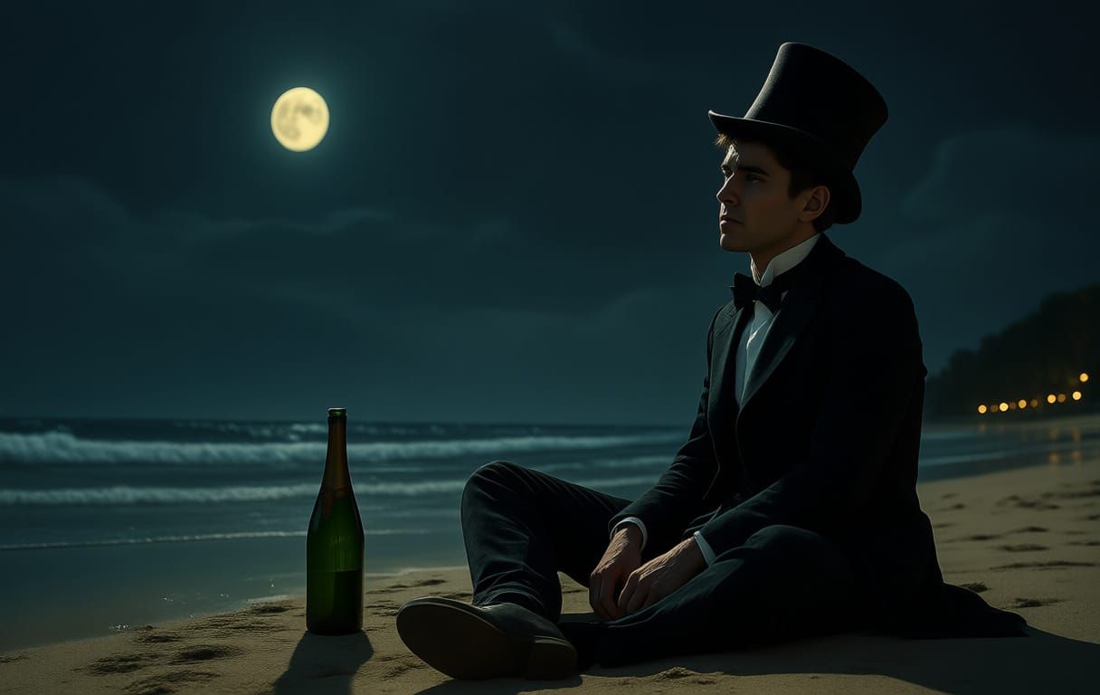 Groom with Cold Feet on a Beach